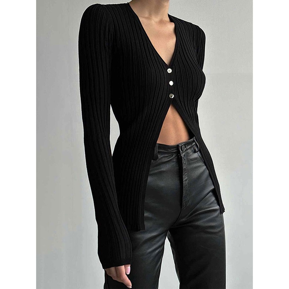 COMMENSE Black Free Your Mind Long Sleeve Ribbed Knit Top Size M  NWT